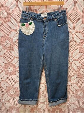 Hudson Jeans Blue Boyfriend Jeans with Crochet Pocket Detail